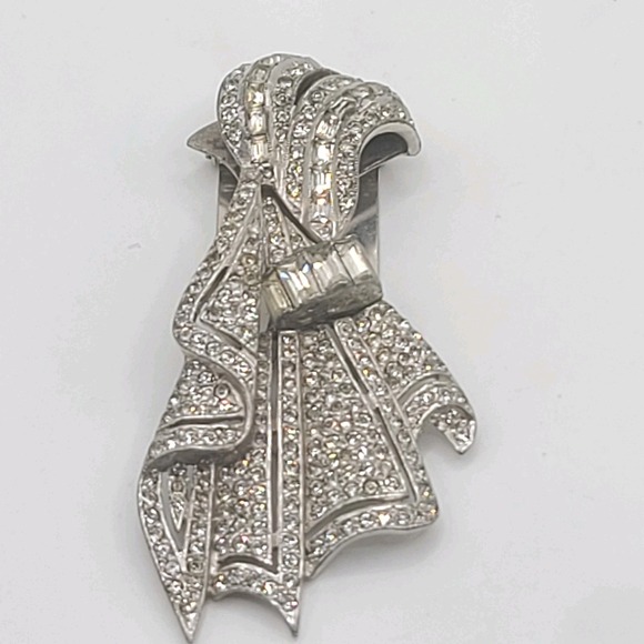Vintage‎ Rhinestone Dress Clip Heavy GORGEOUS Silver Tone